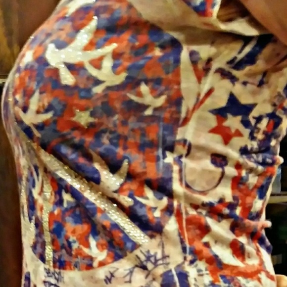 INC Red, White, & Blue Peace Sign Top (Petite S) - Picture 3 of 4